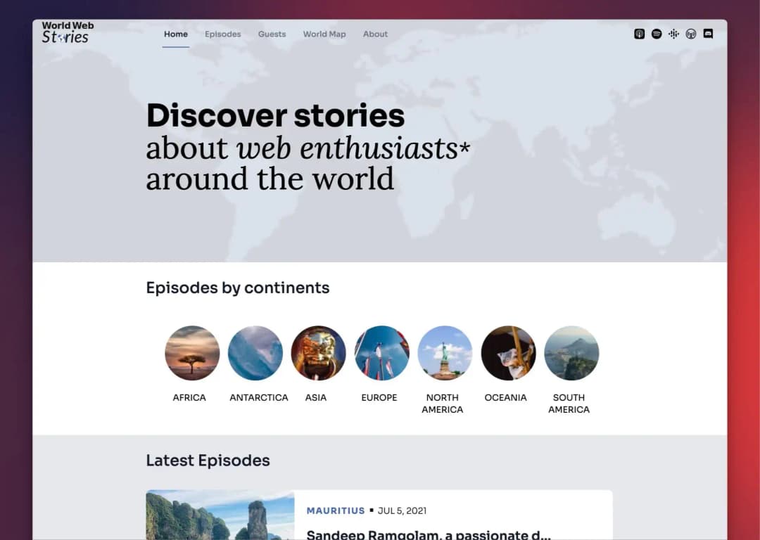 Screenshot of the World Web Stories website