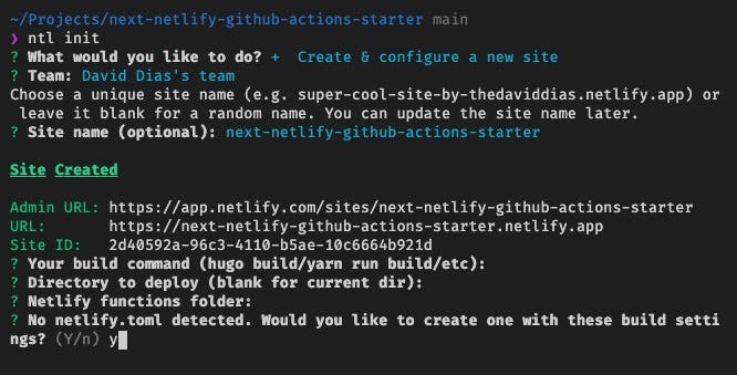 Screenshot of the CLI asking to create a netlify.toml file